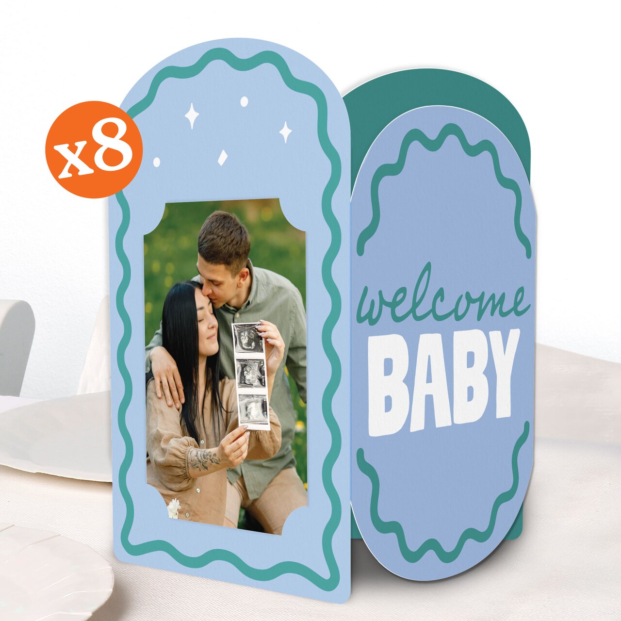 Big Dot of Happiness Blue and Teal Wavy Baby Shower Photo Holder Centerpieces, 4x6 Picture Display Box, Table Decoration for Retro Party, 8 Count
